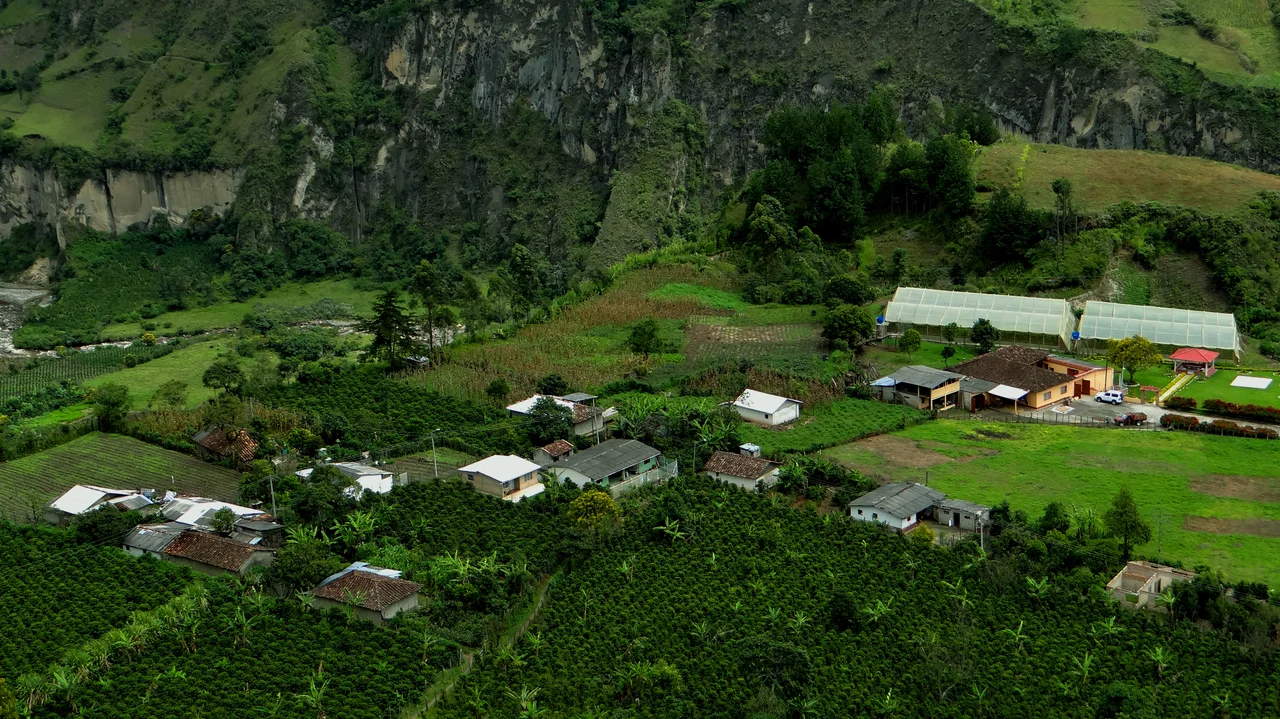 Fincas y cultivos entre las montañas de Briceño, San Pablo, Nariño
